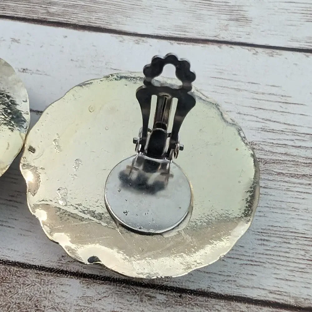 Vintage Clip On Earrings - Large Statement Redish with Gold Tone Halo